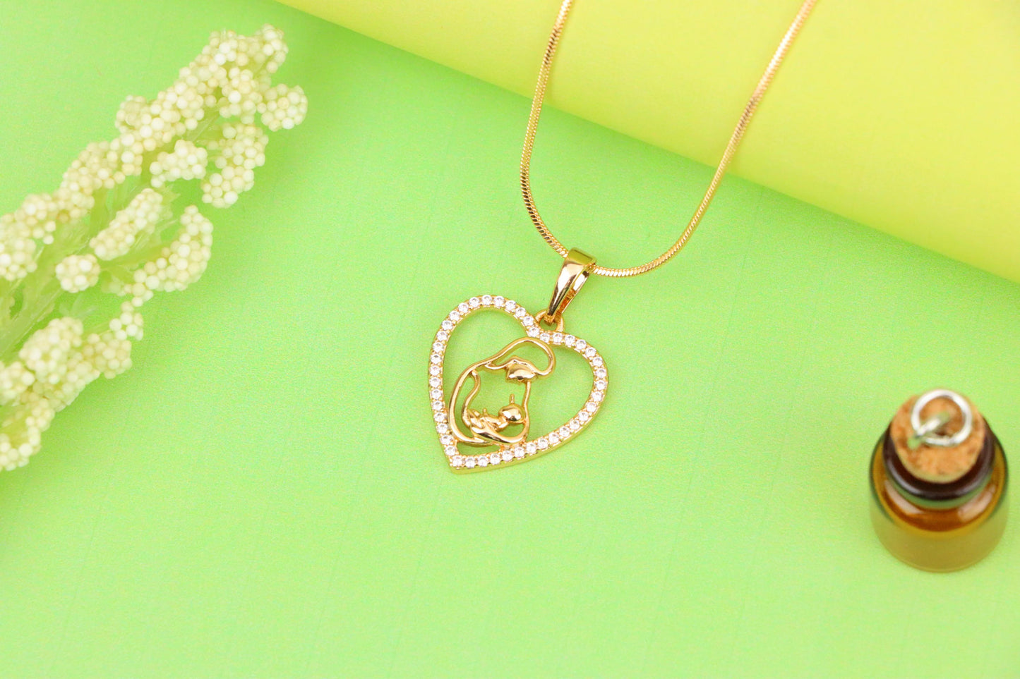 Heart-Shaped Mom and Baby Rose Gold Pendant with Crystal Border, XPPT1272 (2127-8)