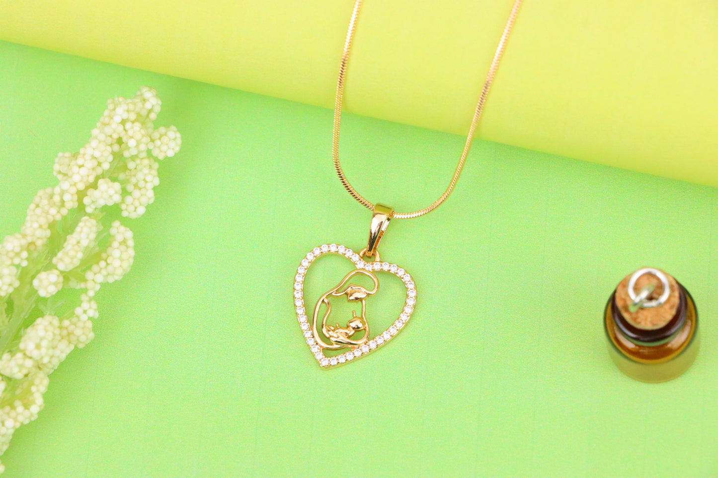 Heart-Shaped Mom and Baby Rose Gold Pendant with Crystal Border, XPPT1272 (2127-8)