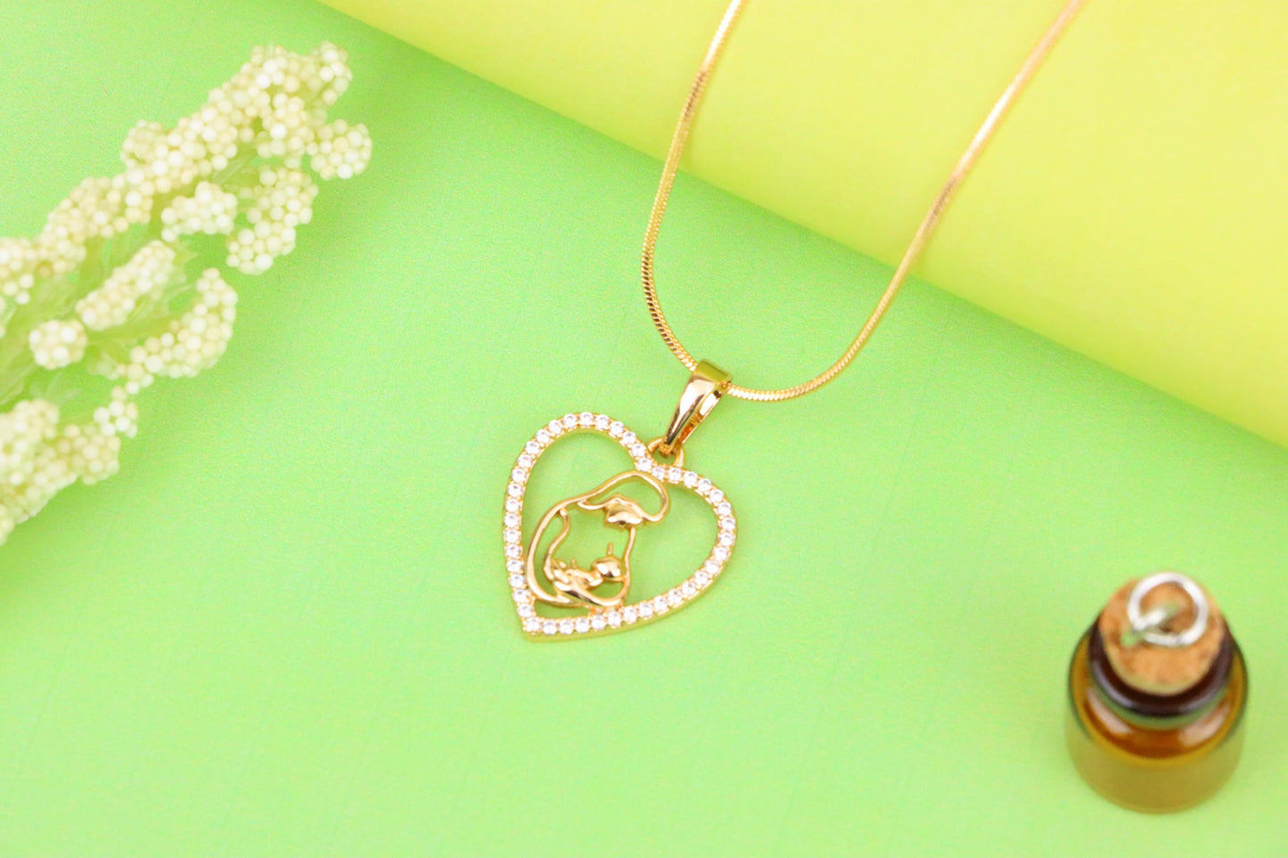 Heart-Shaped Mom and Baby Rose Gold Pendant with Crystal Border, XPPT1272 (2127-8)