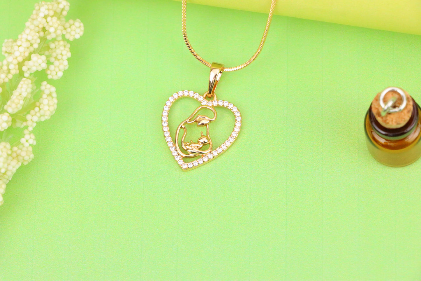 Heart-Shaped Mom and Baby Rose Gold Pendant with Crystal Border, XPPT1272 (2127-8)