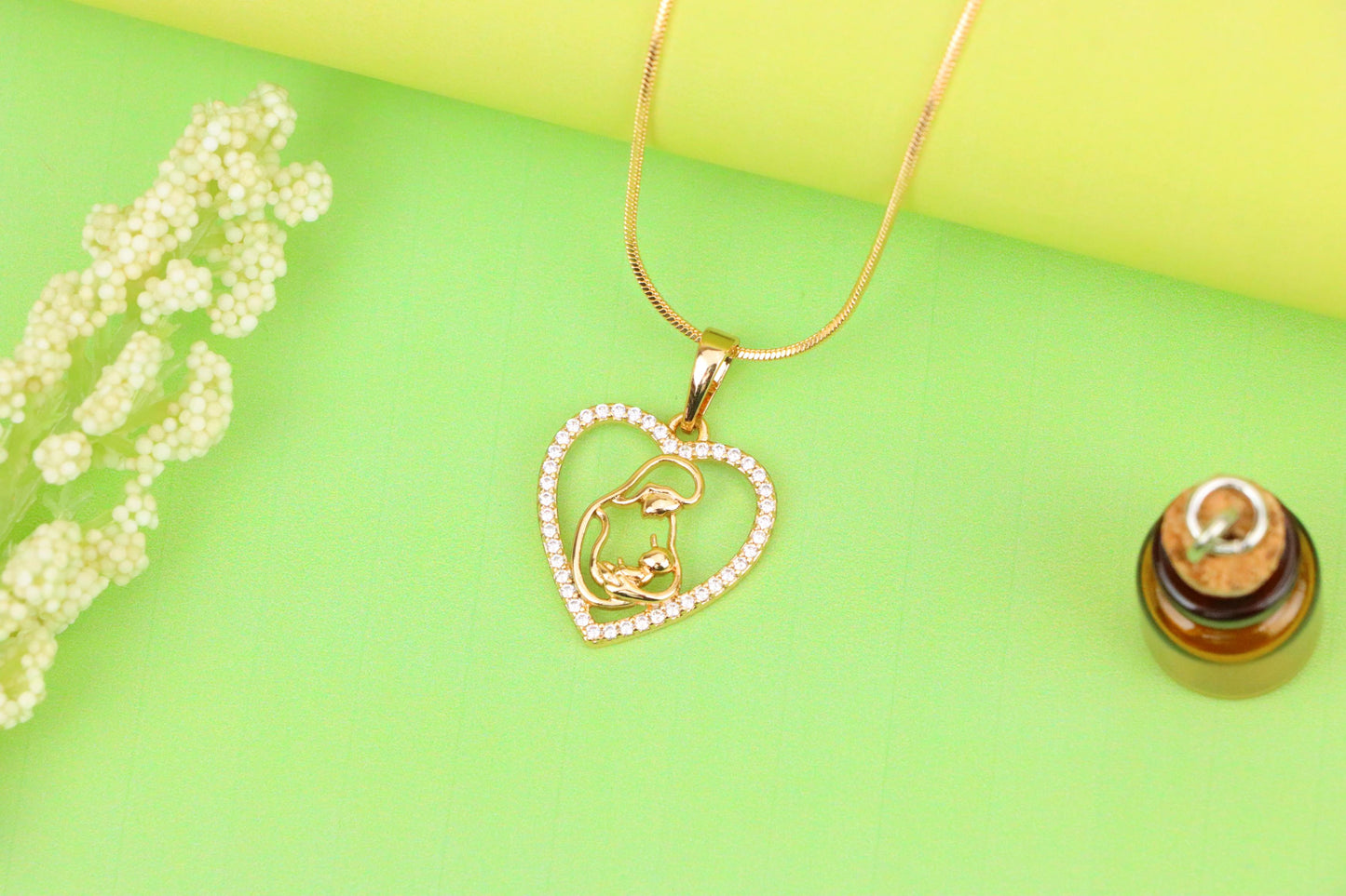 Heart-Shaped Mom and Baby Rose Gold Pendant with Crystal Border, XPPT1272 (2127-8)