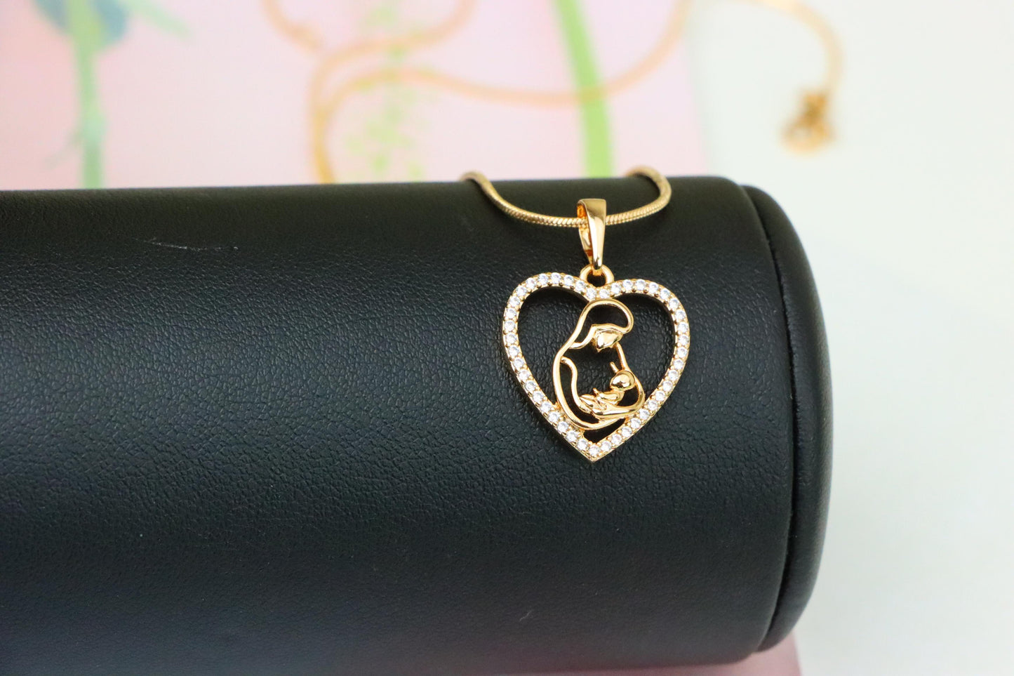 Heart-Shaped Mom and Baby Rose Gold Pendant with Crystal Border, XPPT1272 (2127-8)