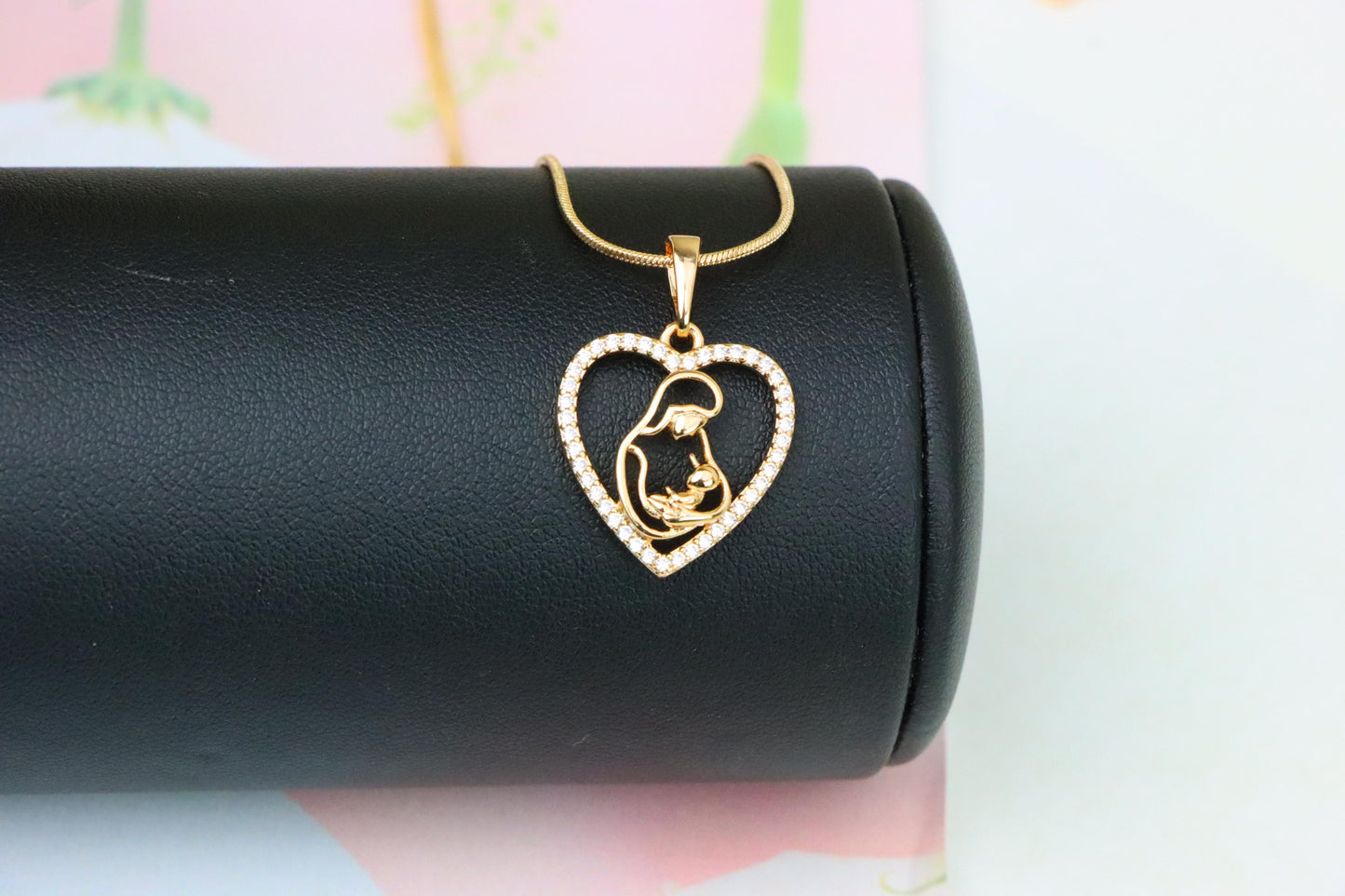 Heart-Shaped Mom and Baby Rose Gold Pendant with Crystal Border, XPPT1272 (2127-8)