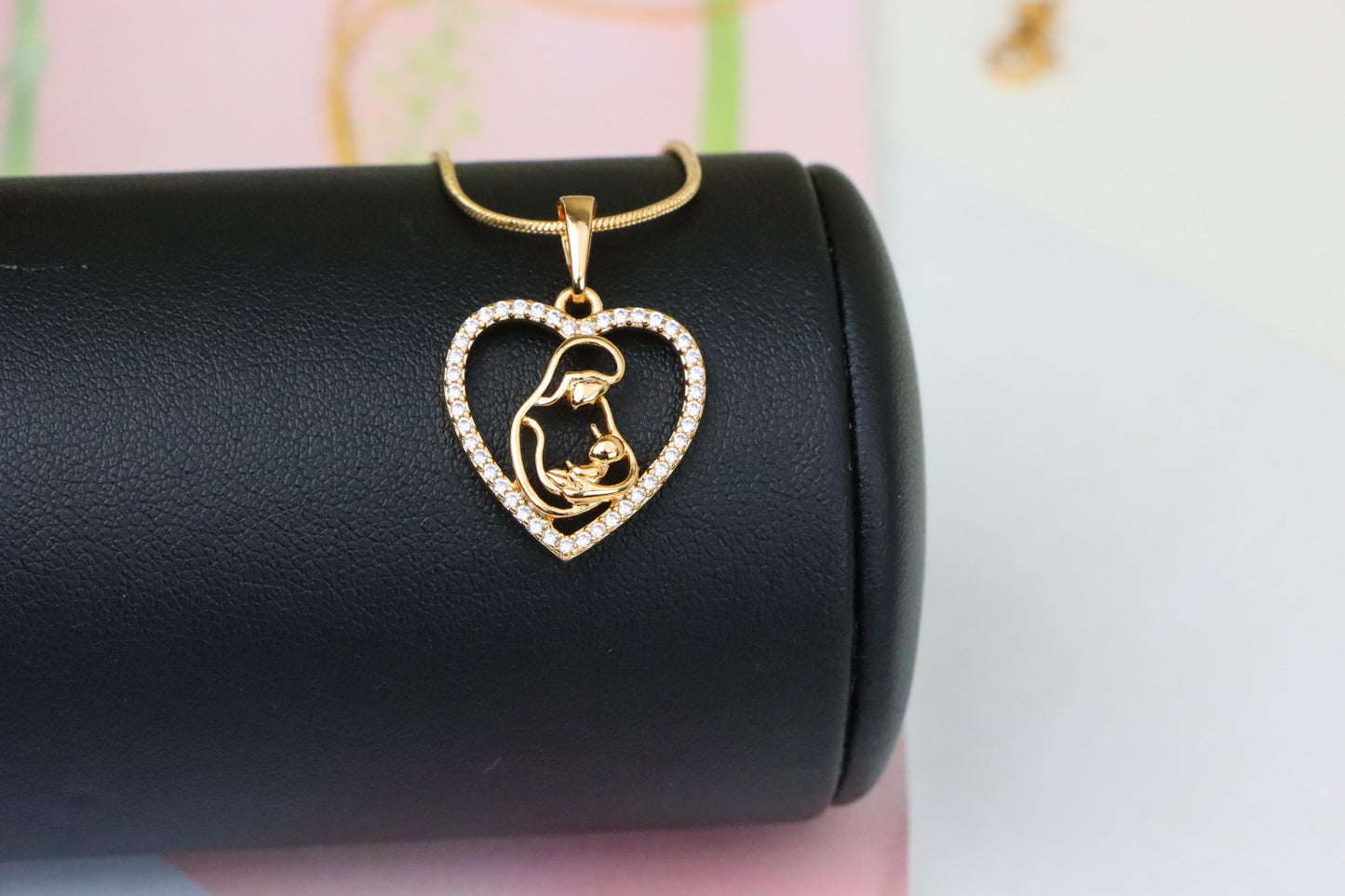 Heart-Shaped Mom and Baby Rose Gold Pendant with Crystal Border, XPPT1272 (2127-8)