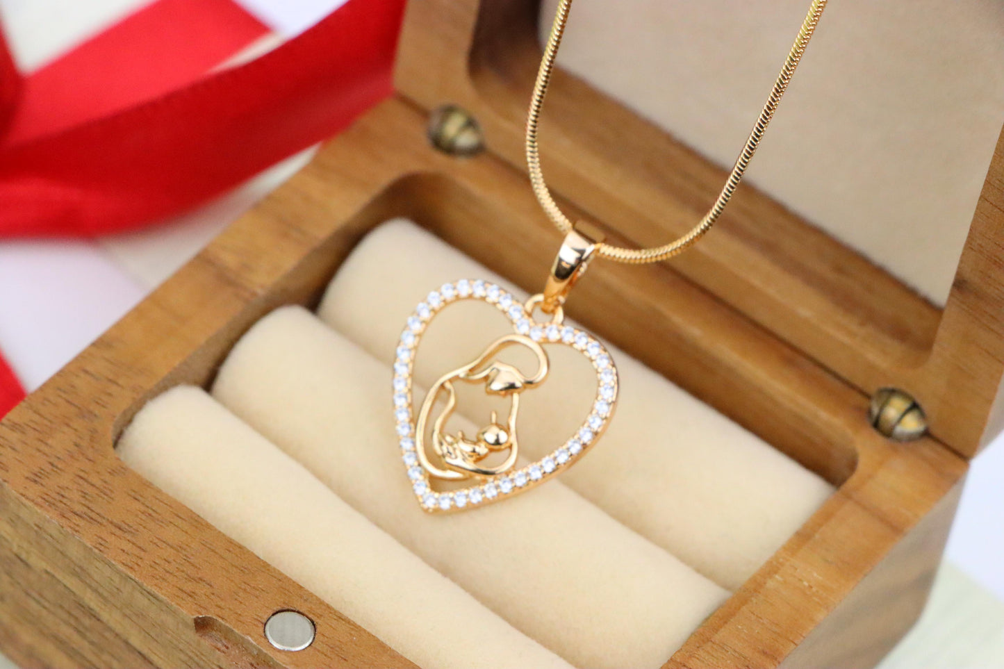 Heart-Shaped Mom and Baby Rose Gold Pendant with Crystal Border, XPPT1272 (2127-8)
