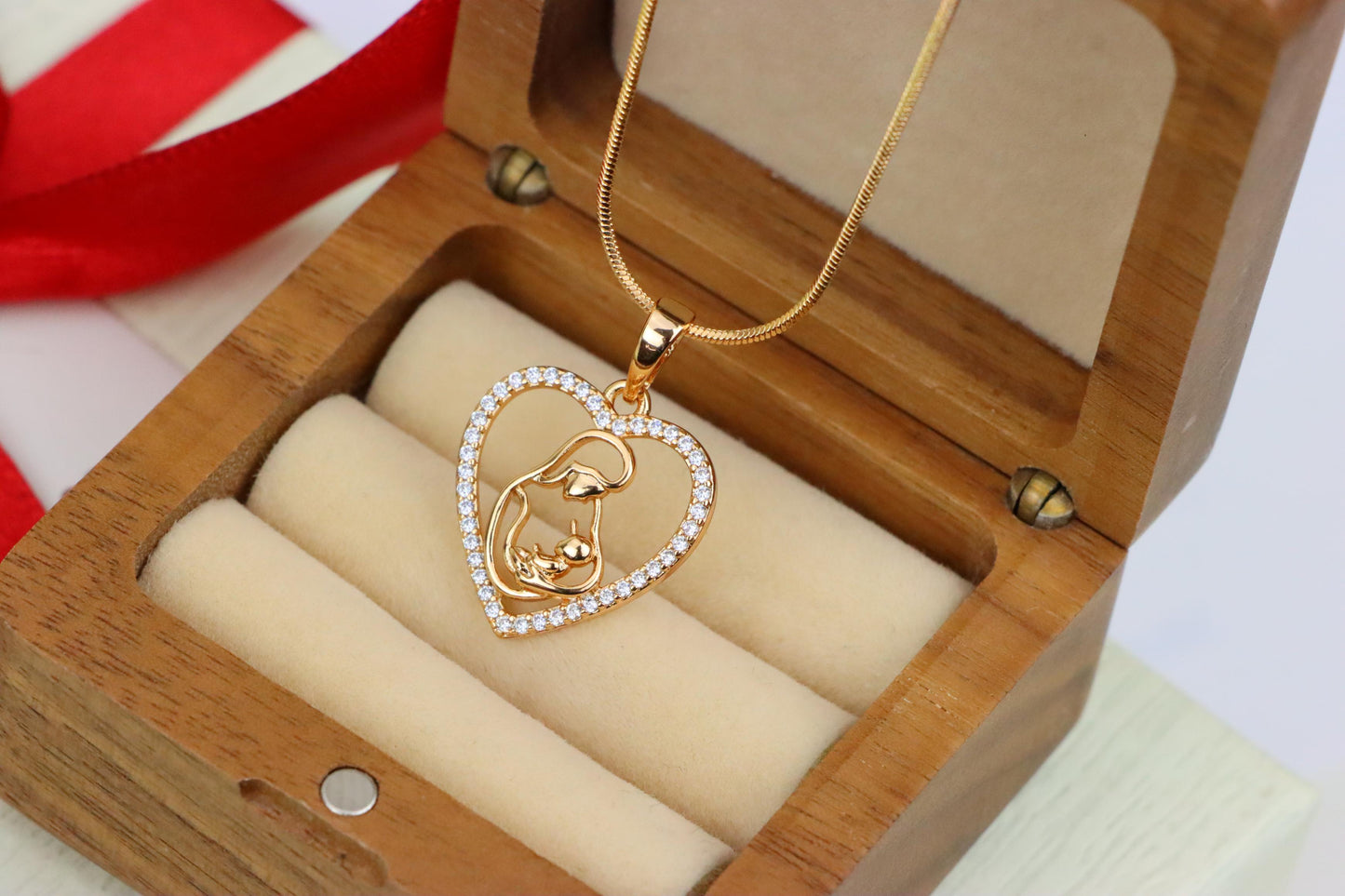 Heart-Shaped Mom and Baby Rose Gold Pendant with Crystal Border, XPPT1272 (2127-8)