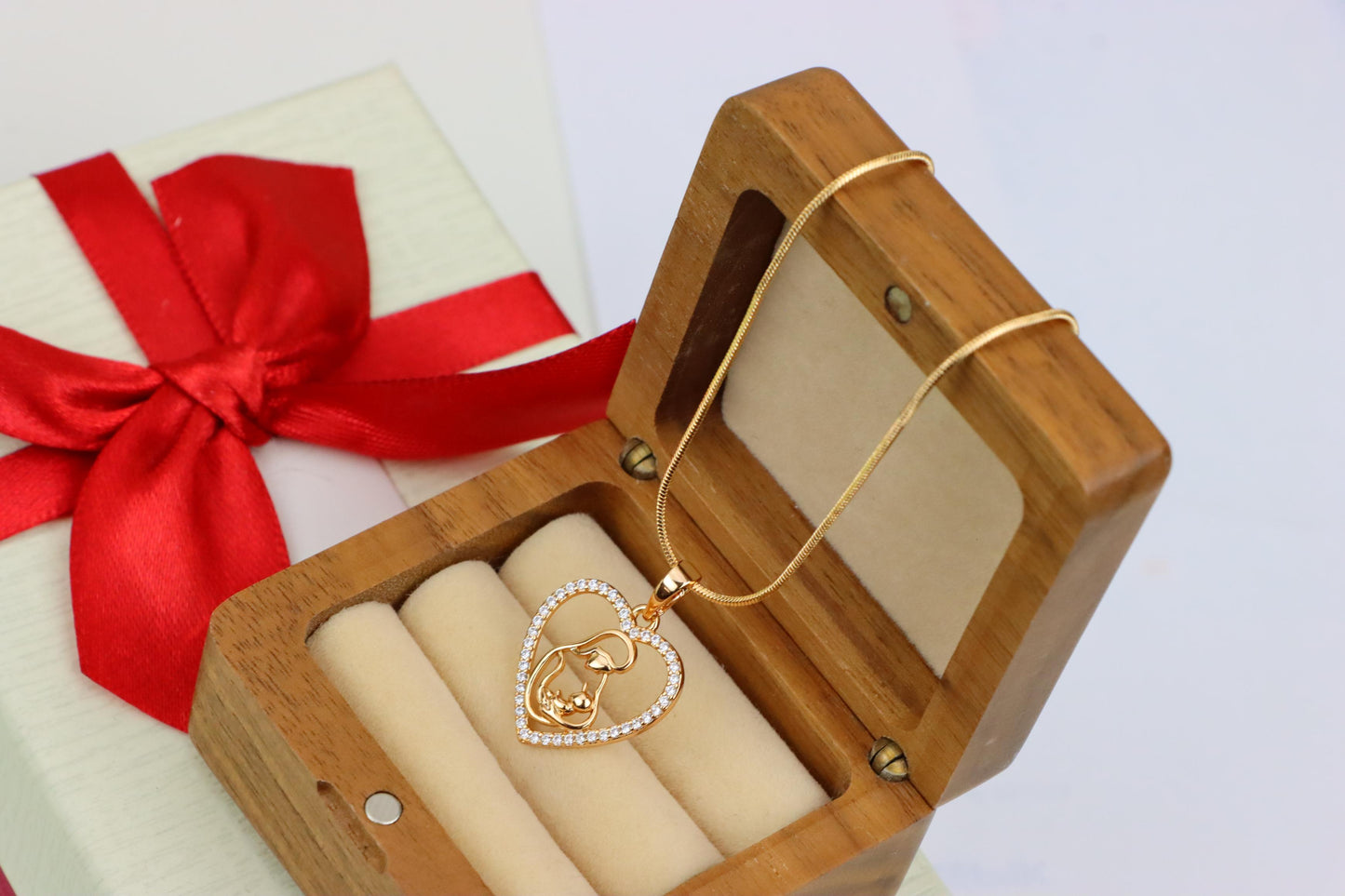 Heart-Shaped Mom and Baby Rose Gold Pendant with Crystal Border, XPPT1272 (2127-8)
