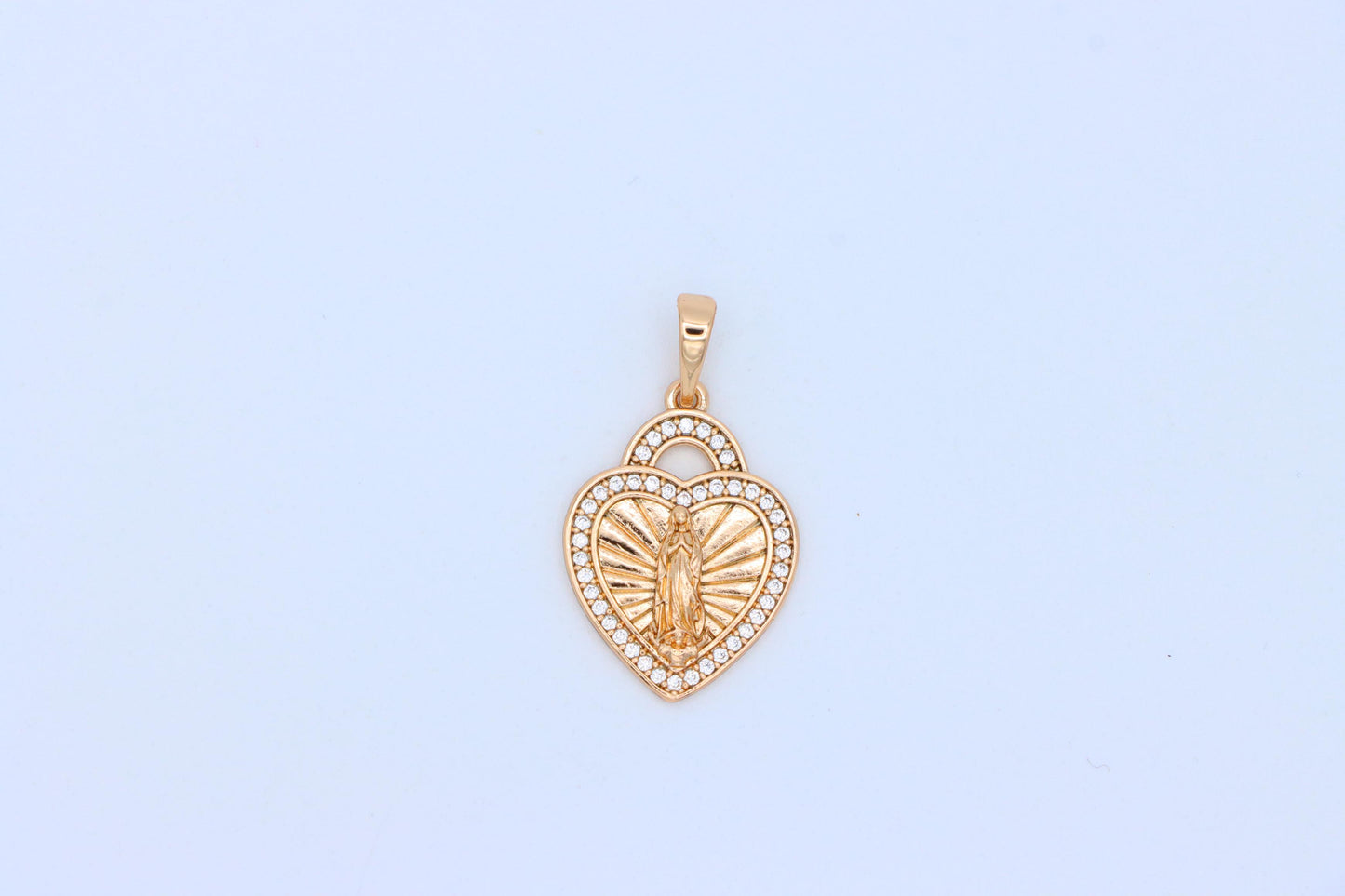 Religious Rose Gold Heart Pendant with Virgin Mary and Crystals, XPPT1273 (2127-9)