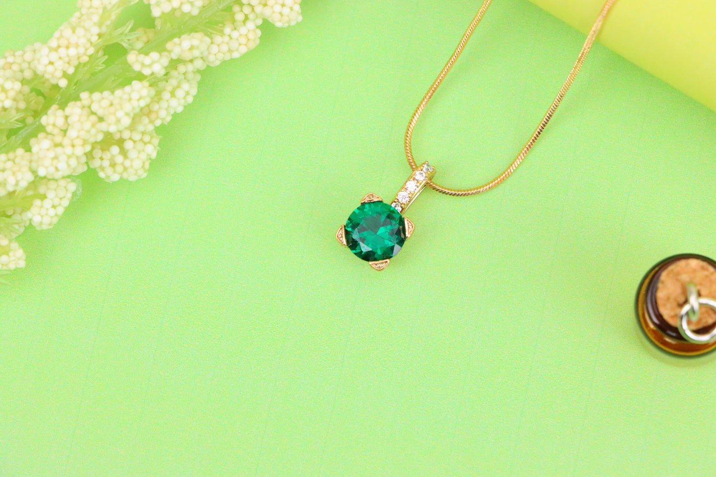 Vibrant Green Round Pendant with Stone-Studded Gold Plated Bail, XPPT1716 (2150-8)