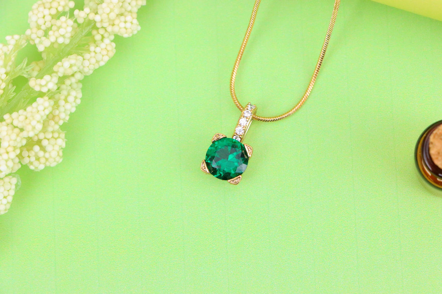 Vibrant Green Round Pendant with Stone-Studded Gold Plated Bail, XPPT1716 (2150-8)