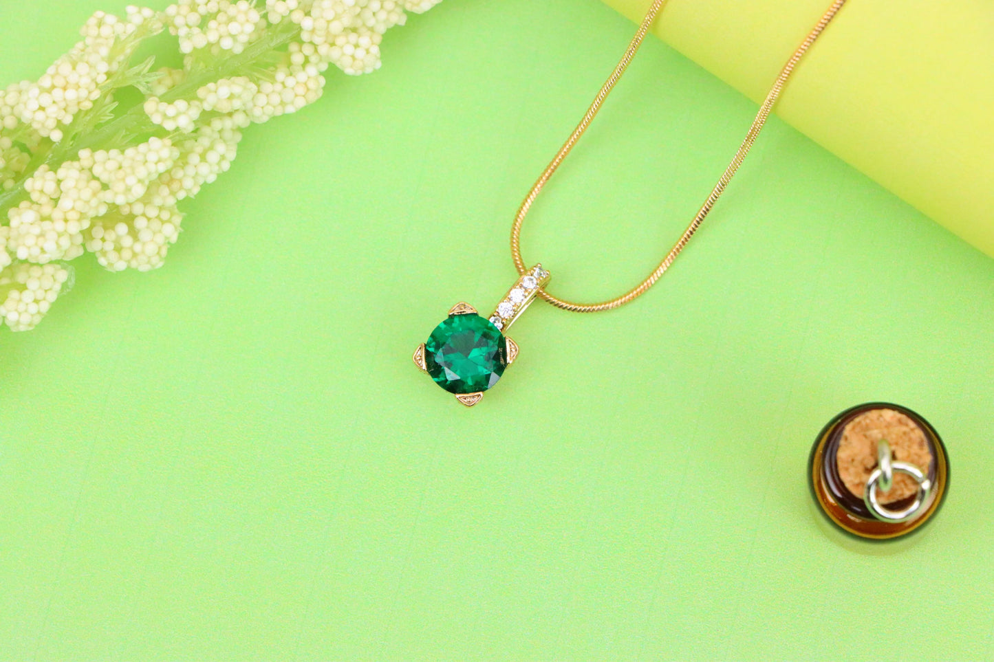 Vibrant Green Round Pendant with Stone-Studded Gold Plated Bail, XPPT1716 (2150-8)