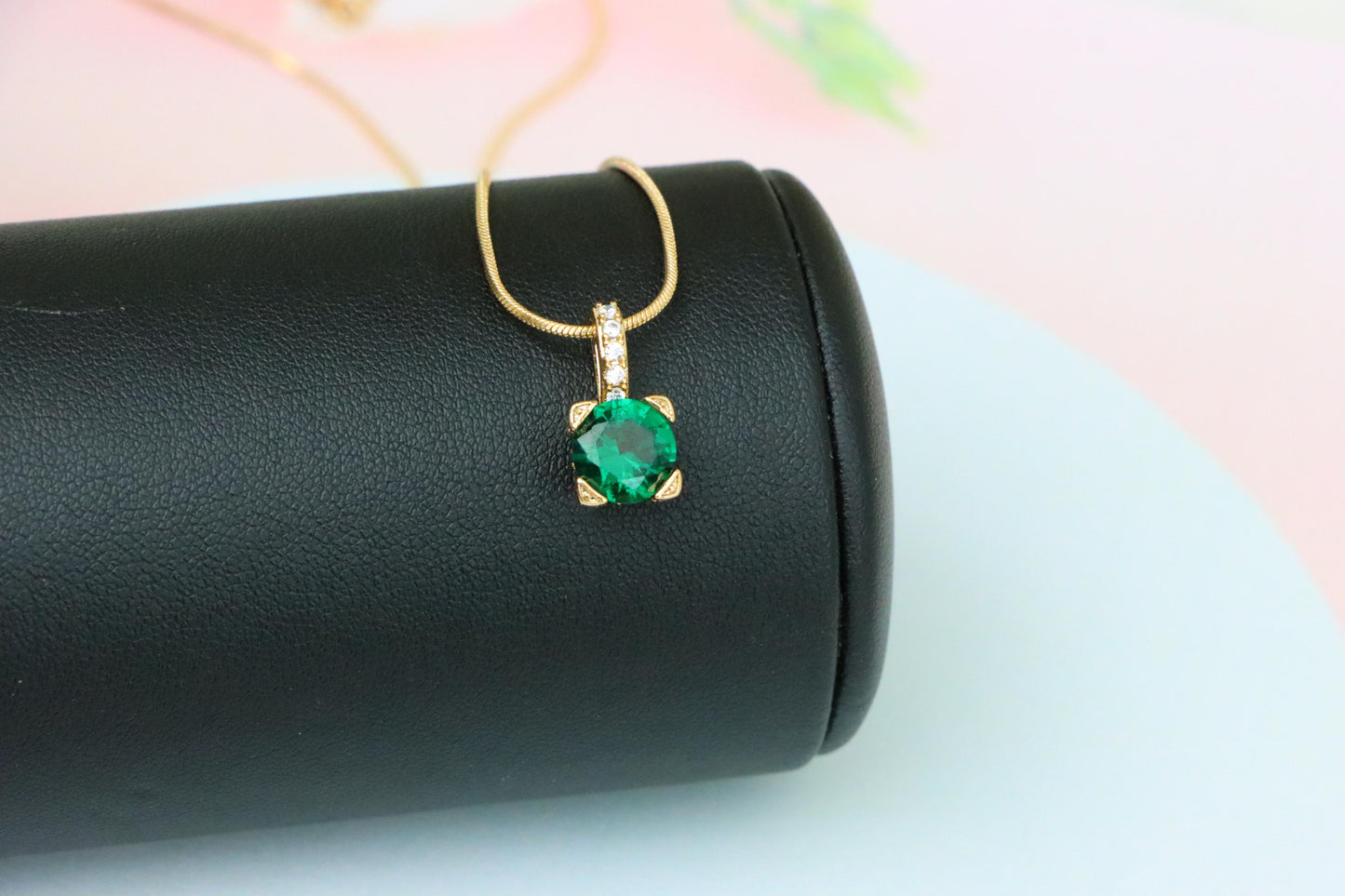 Vibrant Green Round Pendant with Stone-Studded Gold Plated Bail, XPPT1716 (2150-8)