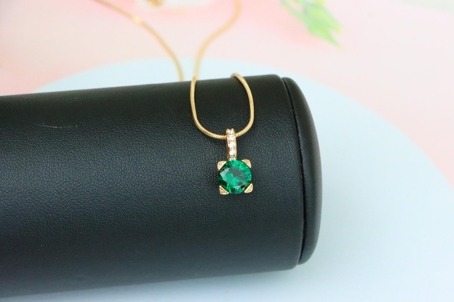 Vibrant Green Round Pendant with Stone-Studded Gold Plated Bail, XPPT1716 (2150-8)