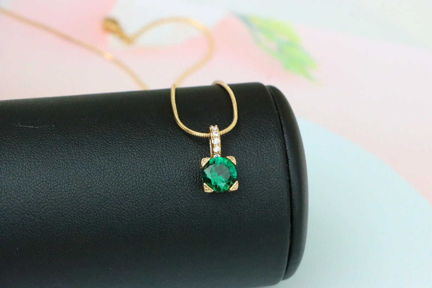 Vibrant Green Round Pendant with Stone-Studded Gold Plated Bail, XPPT1716 (2150-8)