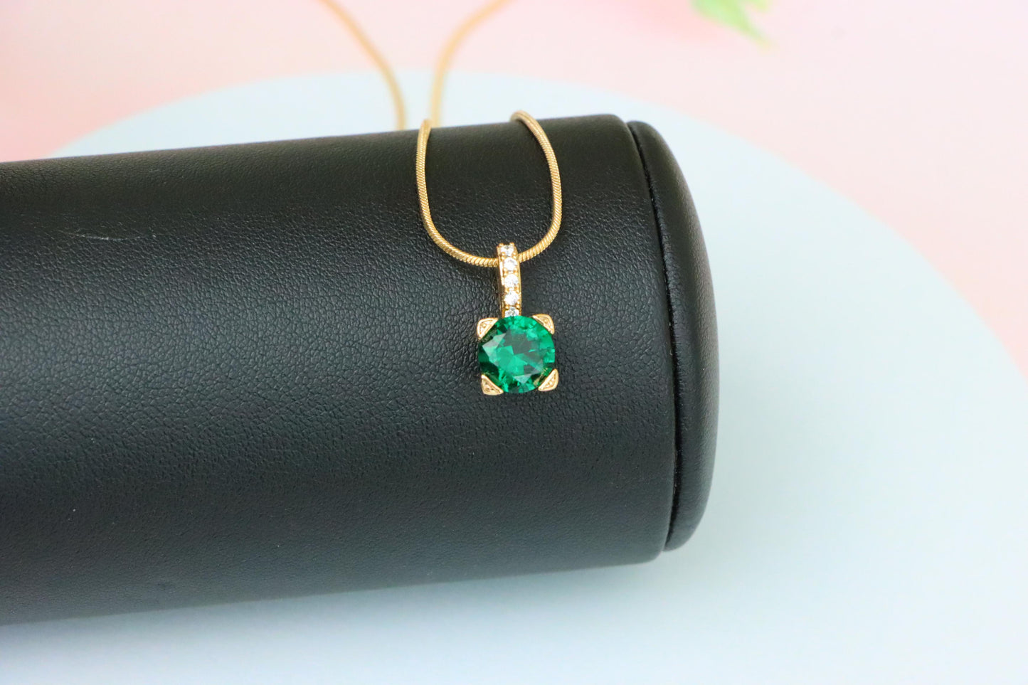 Vibrant Green Round Pendant with Stone-Studded Gold Plated Bail, XPPT1716 (2150-8)