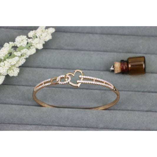 Romantic Rose Gold Heart Link Bangle with Crystal Detailing, XPBL0570 (2057-10)