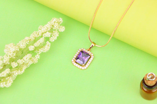 Purple Crystal Rose Gold Pendant with Sparkling White Stone Frame, XPPT1274 (2127-10)
