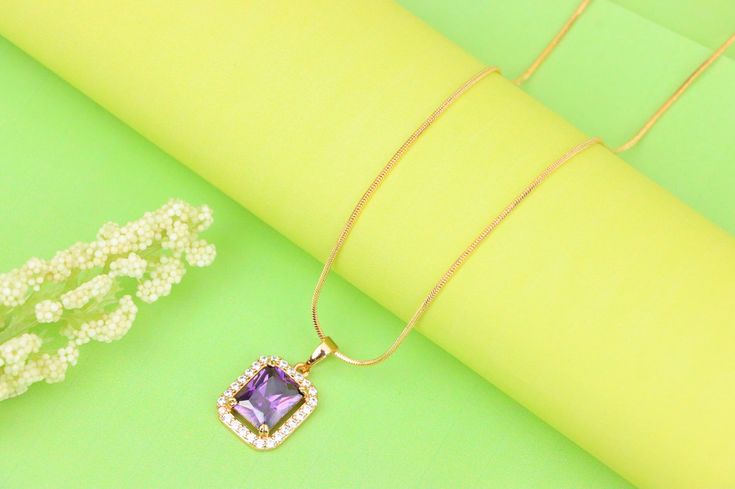 Purple Crystal Rose Gold Pendant with Sparkling White Stone Frame, XPPT1274 (2127-10)