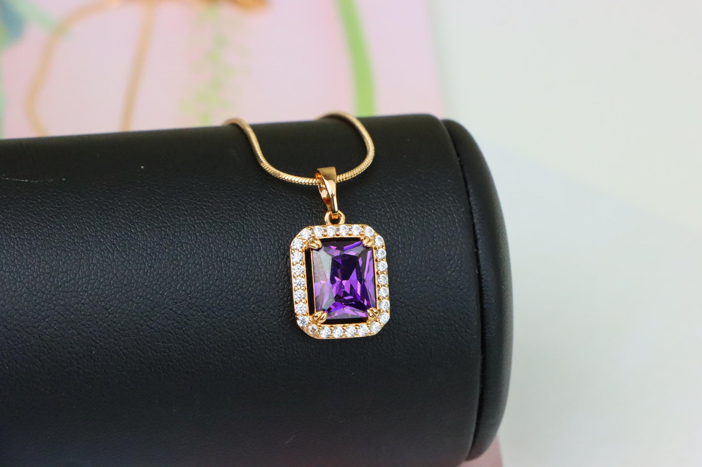 Purple Crystal Rose Gold Pendant with Sparkling White Stone Frame, XPPT1274 (2127-10)