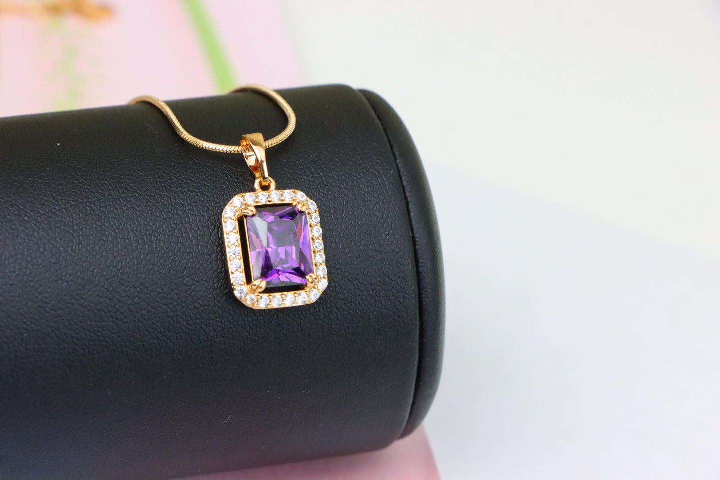 Purple Crystal Rose Gold Pendant with Sparkling White Stone Frame, XPPT1274 (2127-10)