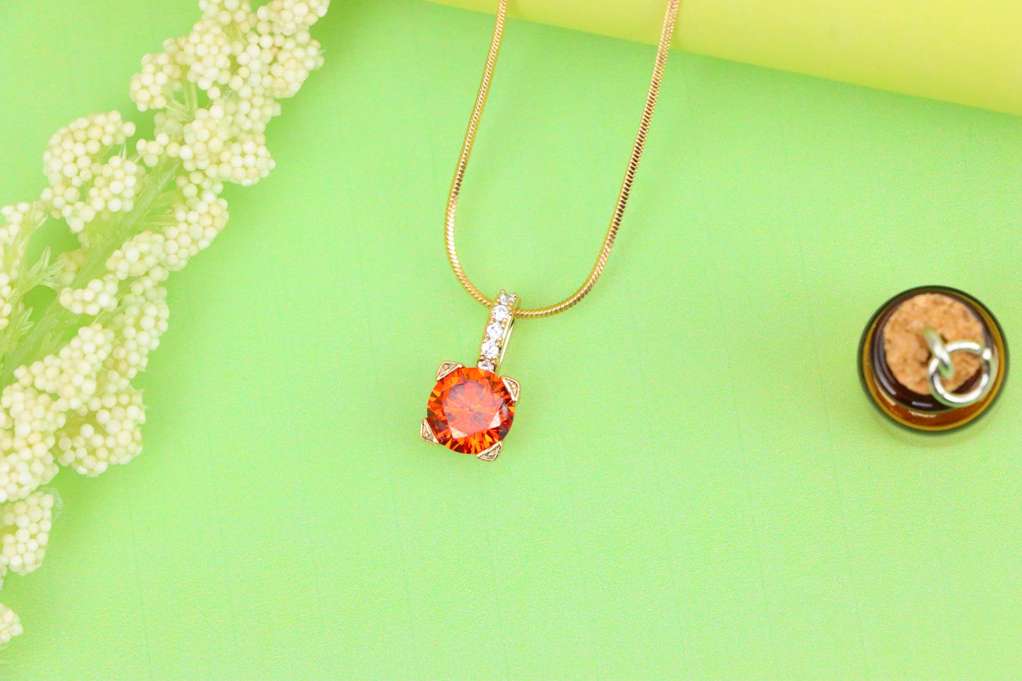 Brilliant Red Round Pendant with Sparkling Bail in Gold Plated Finish, XPPT1719 (2150-8)