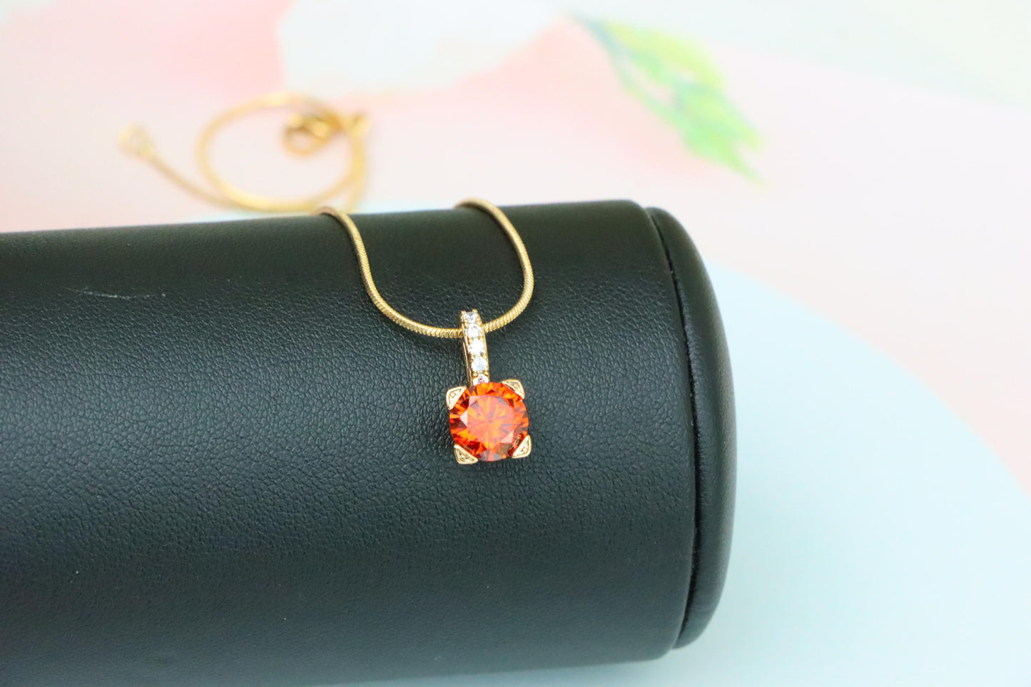Brilliant Red Round Pendant with Sparkling Bail in Gold Plated Finish, XPPT1719 (2150-8)