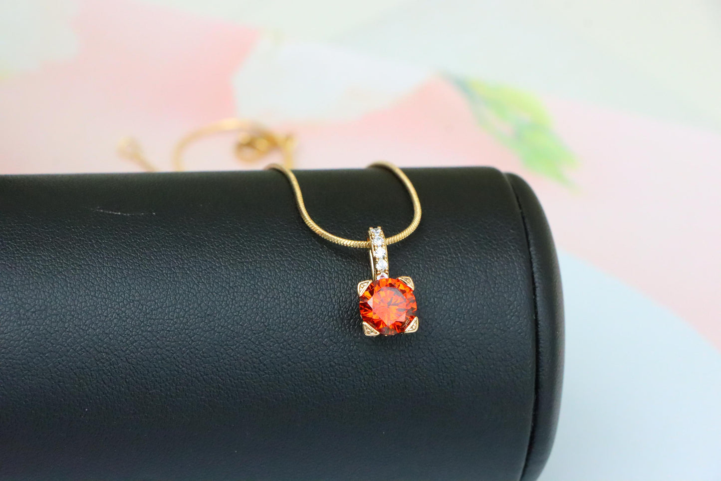 Brilliant Red Round Pendant with Sparkling Bail in Gold Plated Finish, XPPT1719 (2150-8)