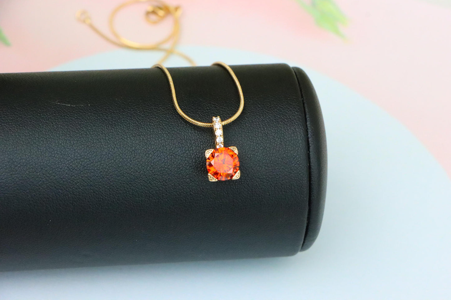 Brilliant Red Round Pendant with Sparkling Bail in Gold Plated Finish, XPPT1719 (2150-8)