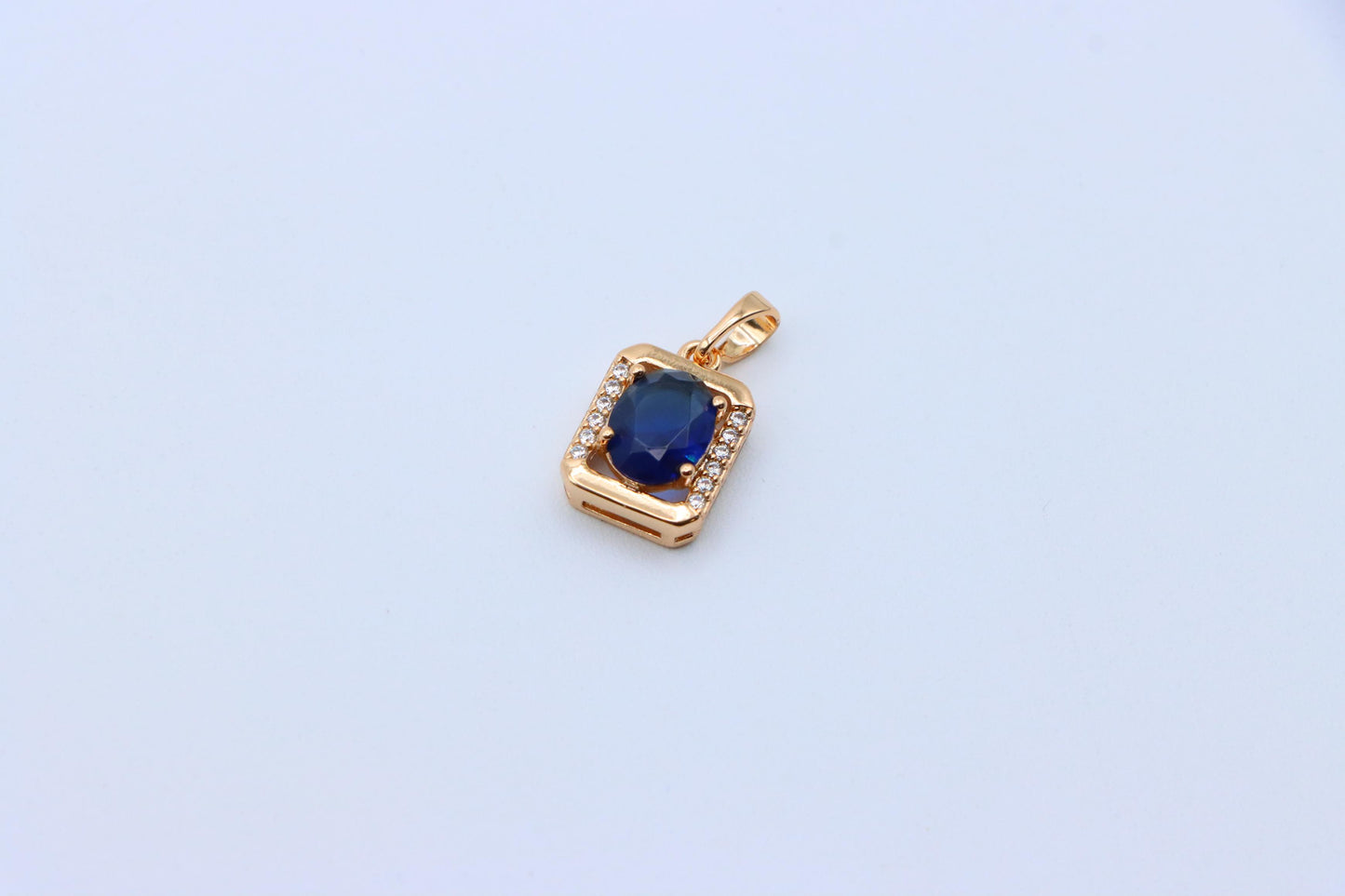 Rose Gold Rectangle Pendant with Blue Stone and Crystal Accents, XPPT1276 (2128-2)