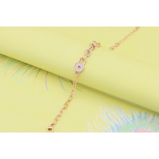 Elegant Rose Gold Bracelet with Lock Charm & Crystal Accents, XPBL0954 (2096-3)