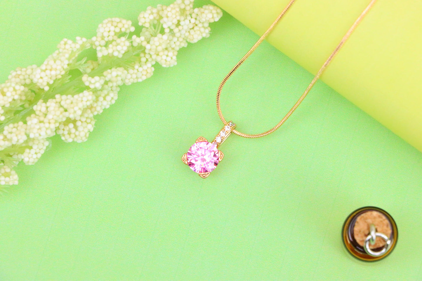 Elegant Pink Round Pendant with Gold Plated Sparkling Bail Detail, XPPT1720 (2150-8)