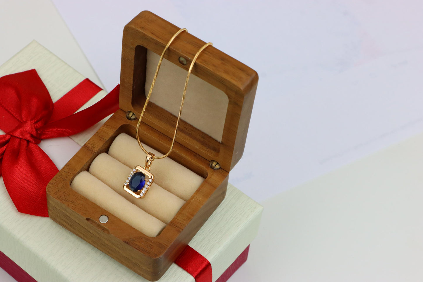 Rose Gold Rectangle Pendant with Blue Stone and Crystal Accents, XPPT1276 (2128-2)