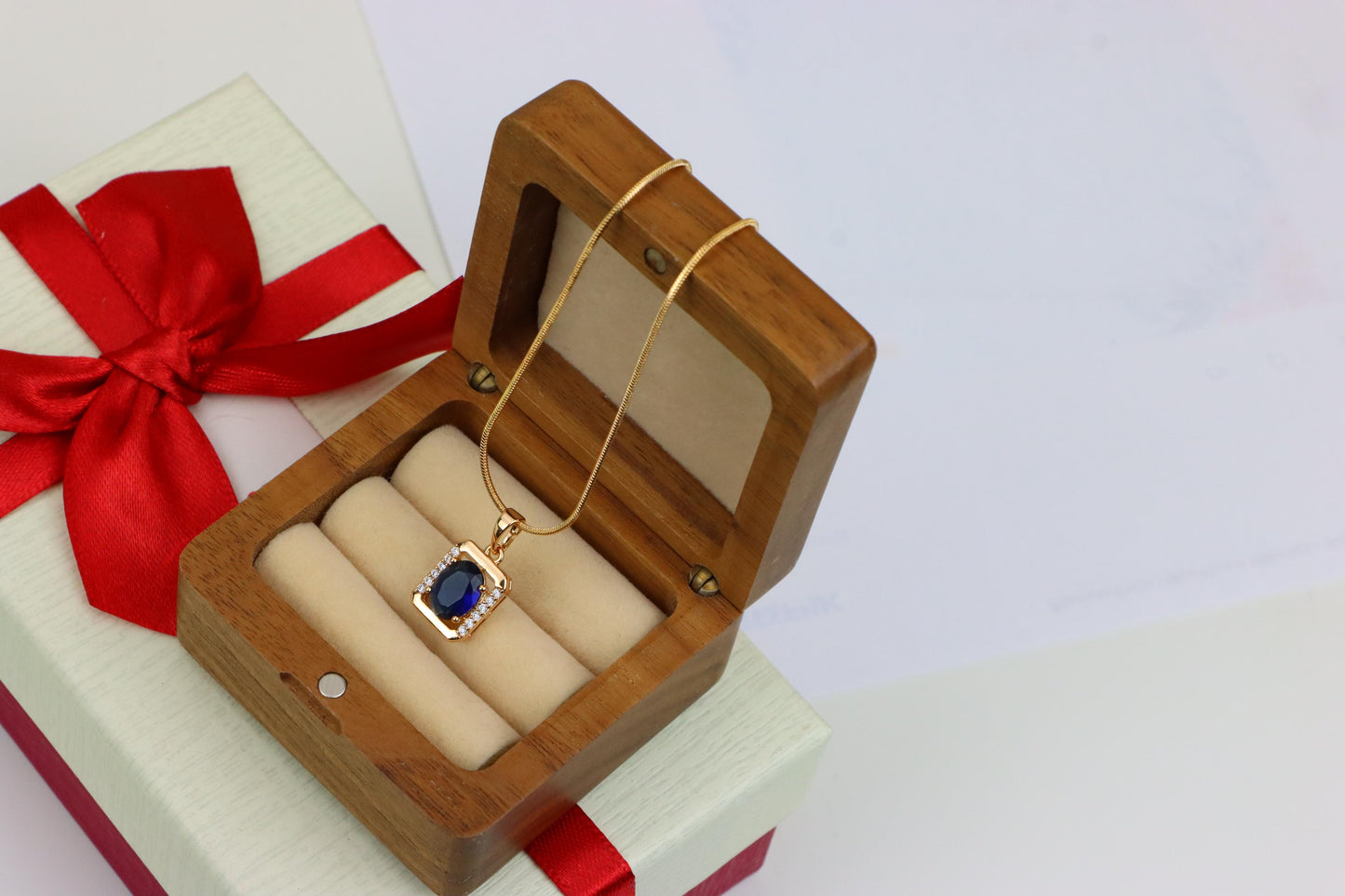 Rose Gold Rectangle Pendant with Blue Stone and Crystal Accents, XPPT1276 (2128-2)