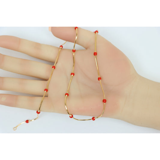 Rose Gold Necklace with Red Beads Elegant Accent Chain, XPNL0134 (2014-4)