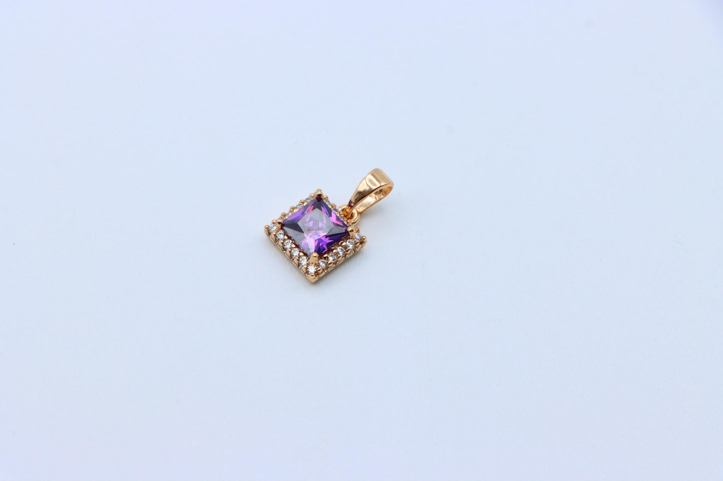 Rose Gold Pendant with Purple Princess-Cut Stone and Crystal Border, XPPT1277 (2128-3)