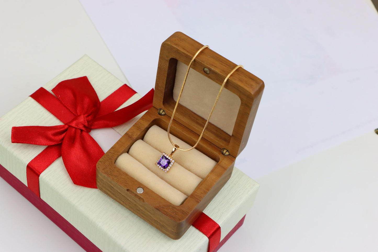 Rose Gold Pendant with Purple Princess-Cut Stone and Crystal Border, XPPT1277 (2128-3)