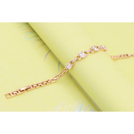 Rose Gold Plated Bracelet with Square CZ Stones & Chain Extender, XPBL0956 (2096-5)