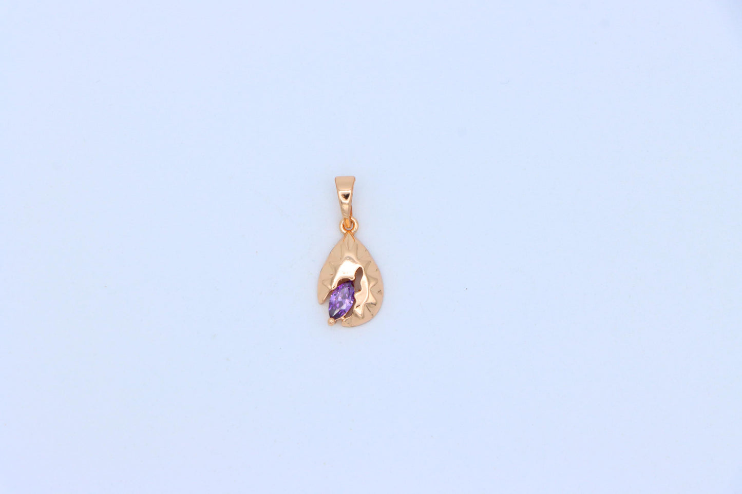 Gold Teardrop Pendant with Marquise Purple Stone and Artistic Texture, XPPT1723 (2150-9)