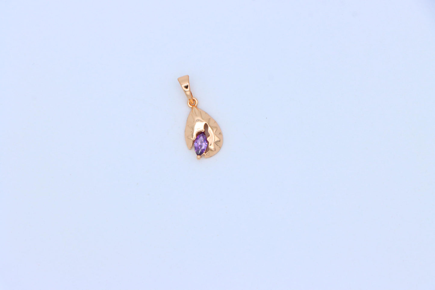 Gold Teardrop Pendant with Marquise Purple Stone and Artistic Texture, XPPT1723 (2150-9)