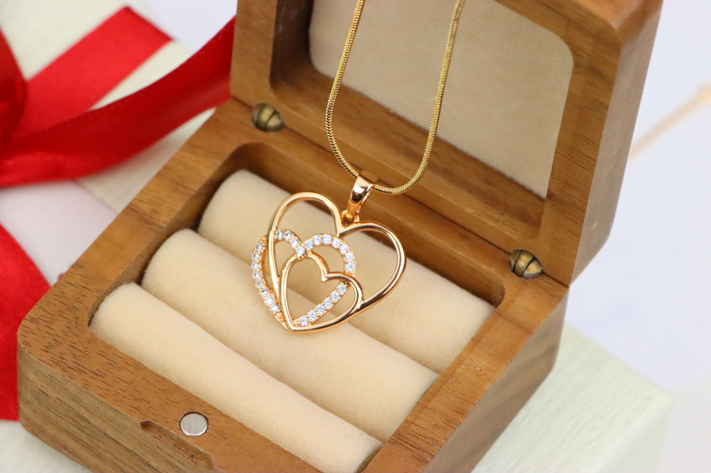 Rose Gold Pendant with Triple Heart Design and Crystal Detailing, XPPT1278 (2128-4)