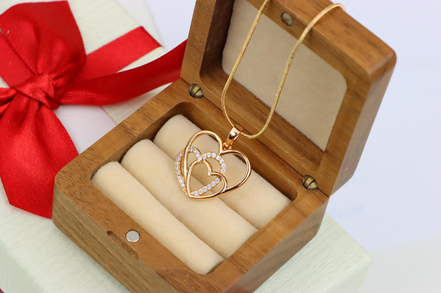 Rose Gold Pendant with Triple Heart Design and Crystal Detailing, XPPT1278 (2128-4)