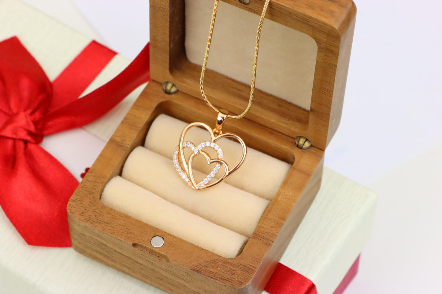 Rose Gold Pendant with Triple Heart Design and Crystal Detailing, XPPT1278 (2128-4)