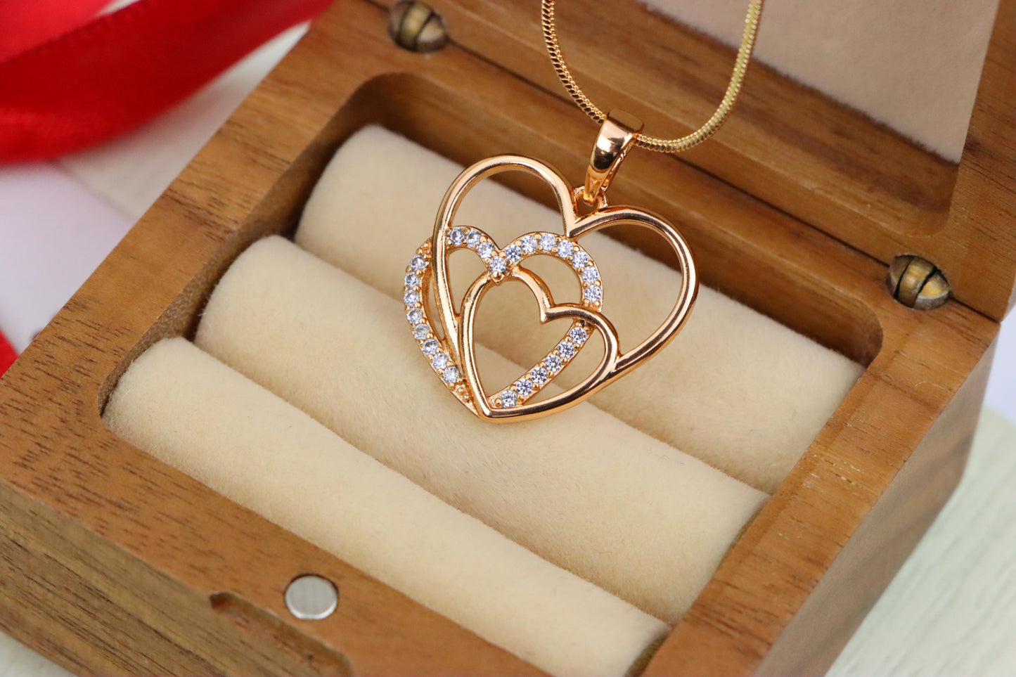 Rose Gold Pendant with Triple Heart Design and Crystal Detailing, XPPT1278 (2128-4)