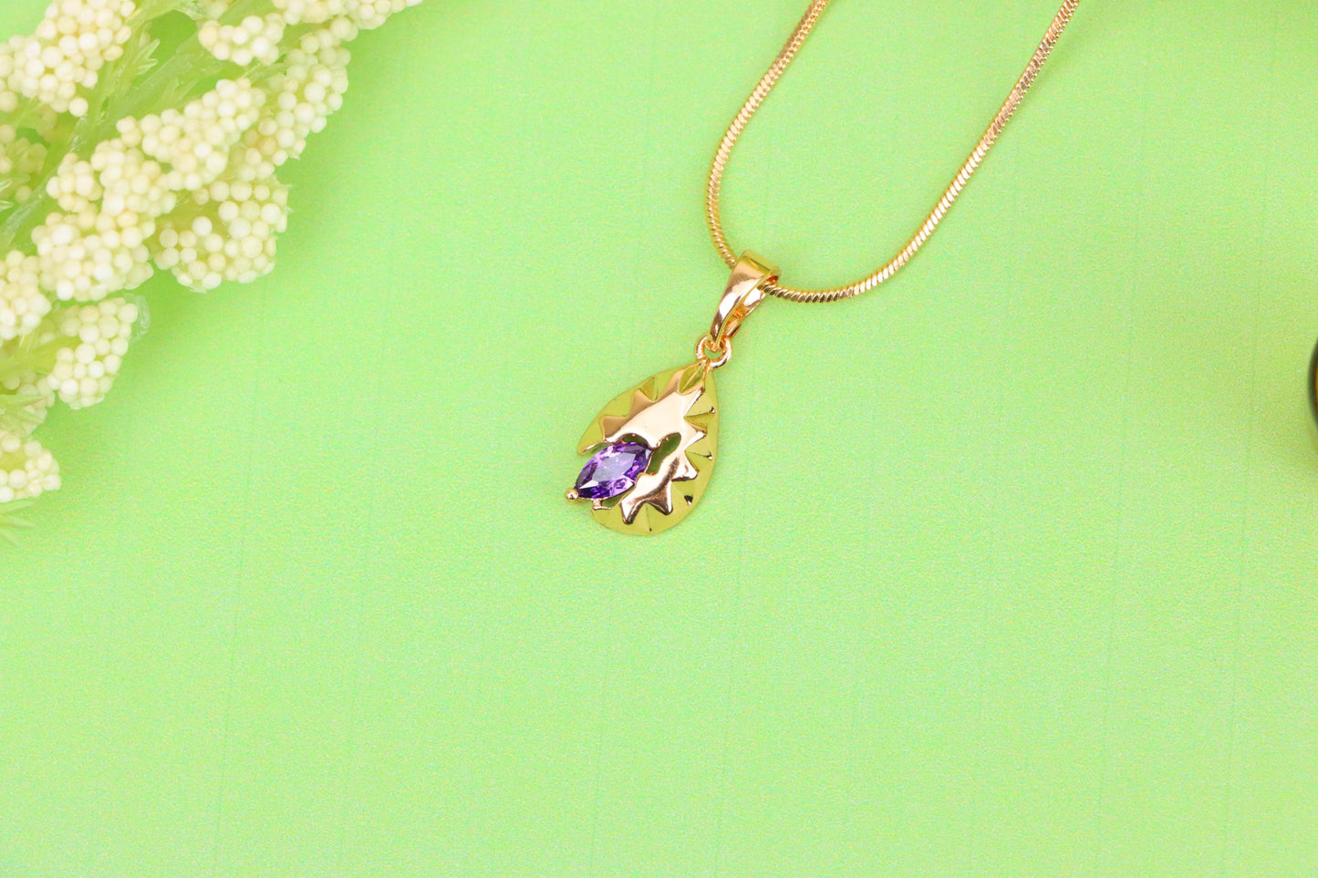 Gold Teardrop Pendant with Marquise Purple Stone and Artistic Texture, XPPT1723 (2150-9)