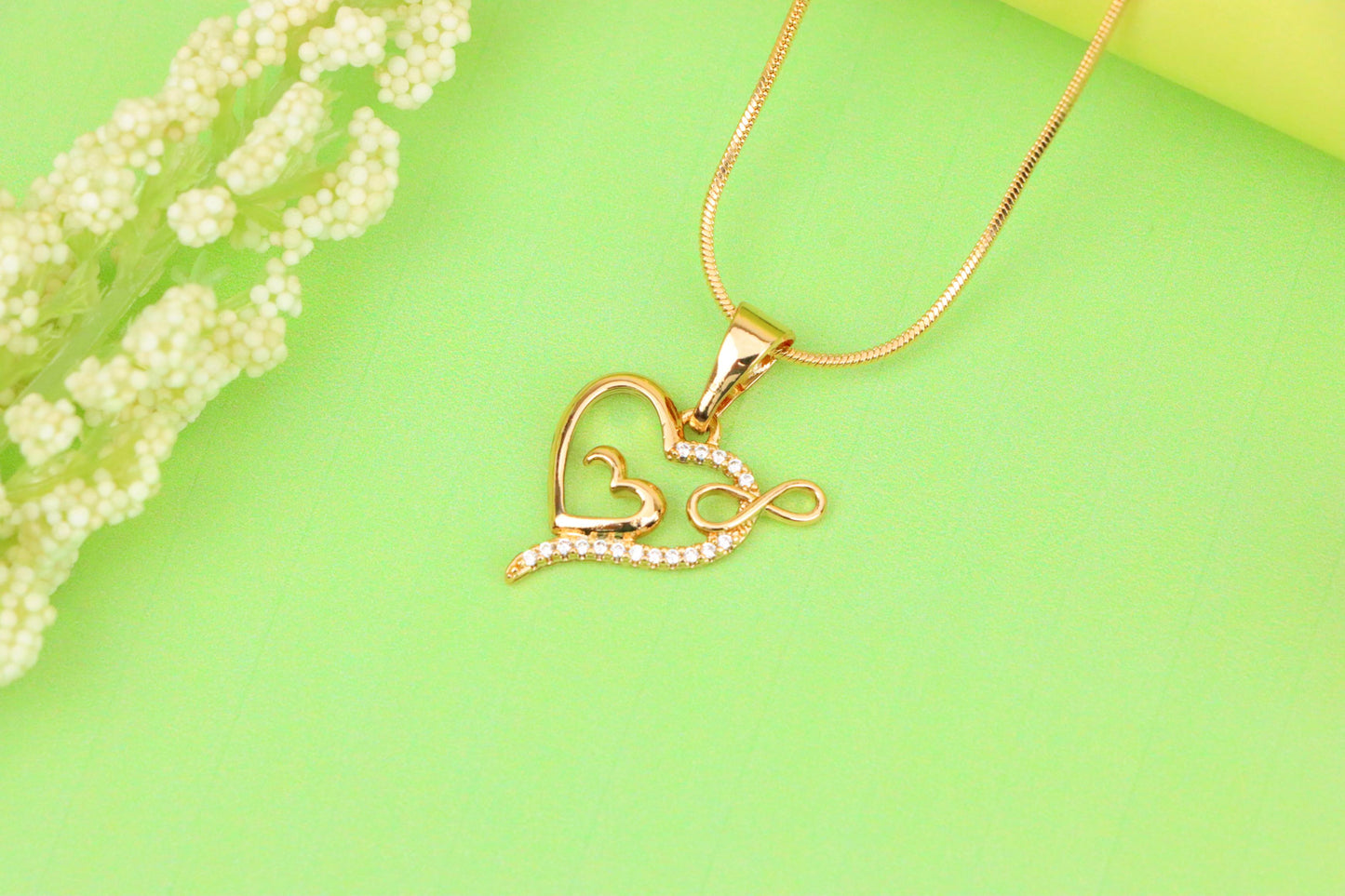 Heart Infinity Mother-Child Rose Gold Pendant with Sparkling Stones, XPPT1279 (2128-5)