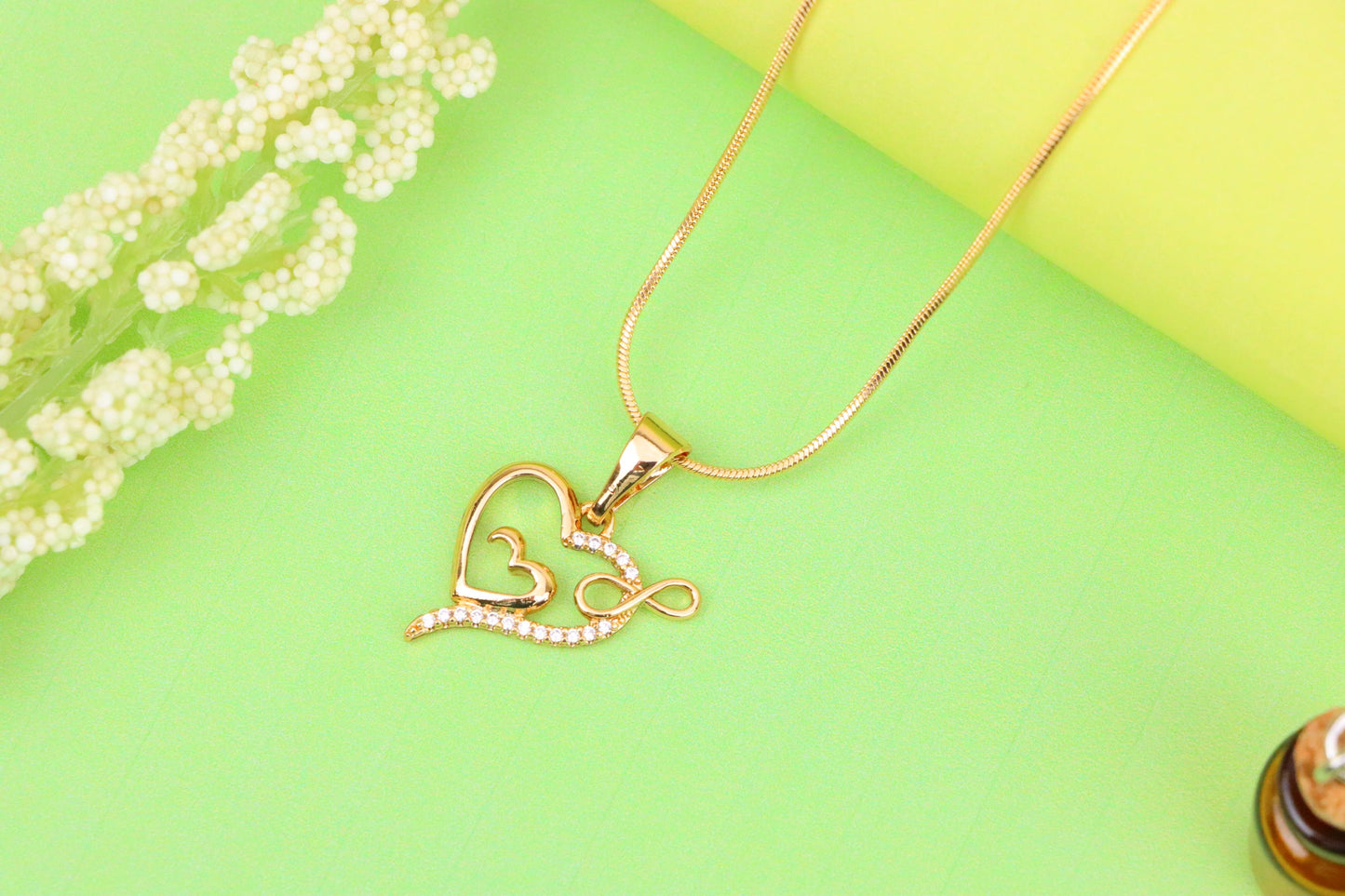 Heart Infinity Mother-Child Rose Gold Pendant with Sparkling Stones, XPPT1279 (2128-5)