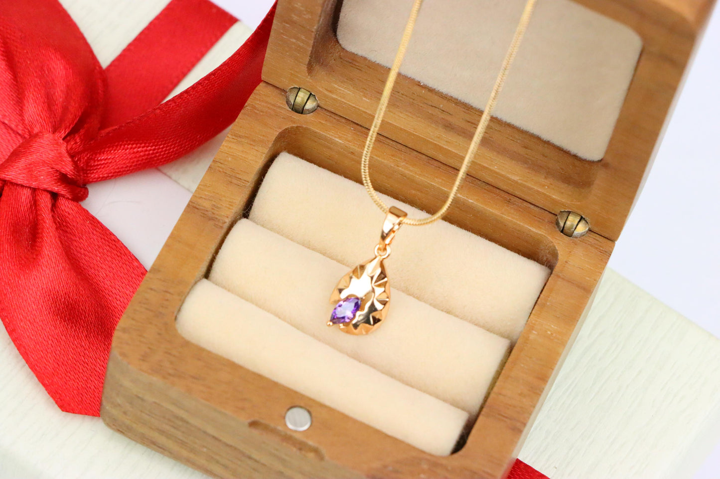 Gold Teardrop Pendant with Marquise Purple Stone and Artistic Texture, XPPT1723 (2150-9)