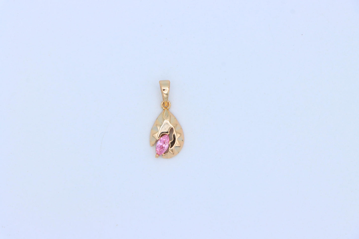 Gold Leaf Teardrop Pendant with Marquise Pink Stone Accent, XPPT1724 (2150-9)
