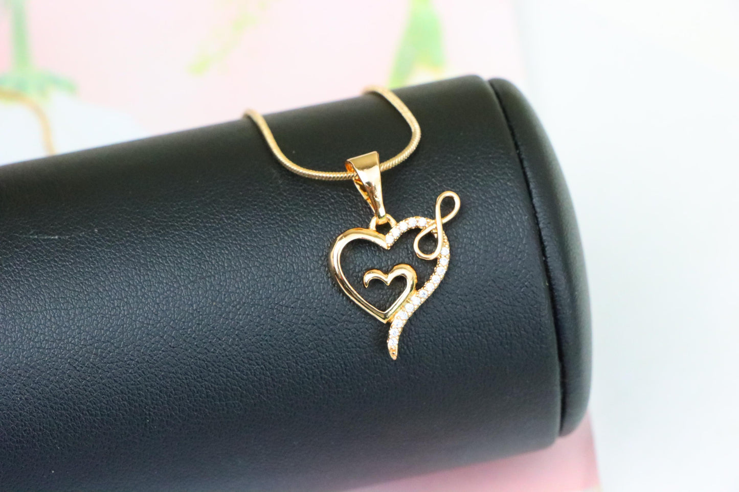 Heart Infinity Mother-Child Rose Gold Pendant with Sparkling Stones, XPPT1279 (2128-5)