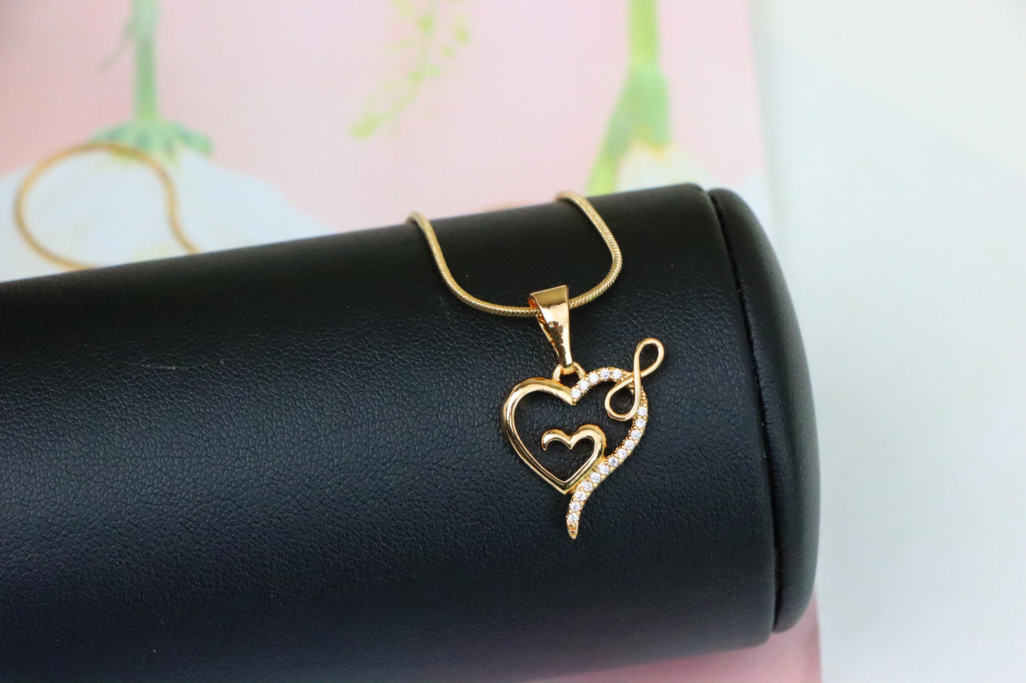 Heart Infinity Mother-Child Rose Gold Pendant with Sparkling Stones, XPPT1279 (2128-5)